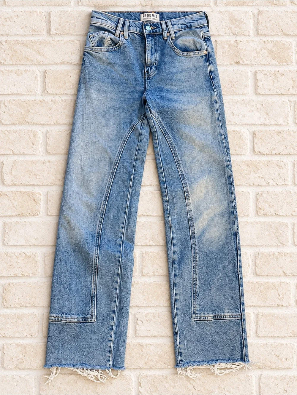 We The Free Sz 25 High Rise Raw Hem Straight Leg Jeans Blue Free People